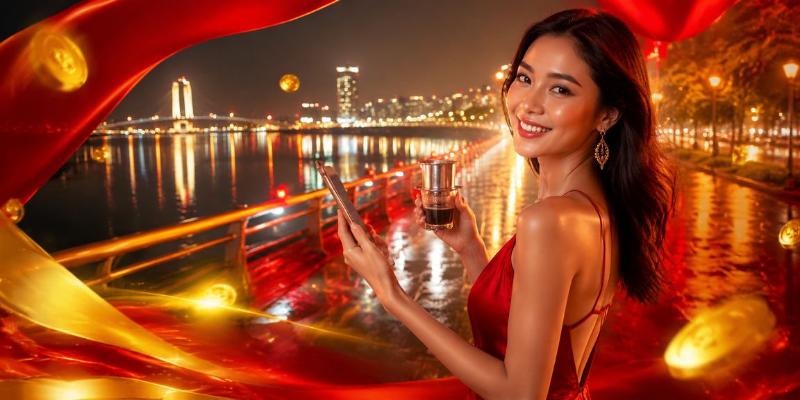 Người dùng tại Đà Nẵng trải nghiệm nền tảng giải trí trực tuyến trên điện thoại bên ly cà phê